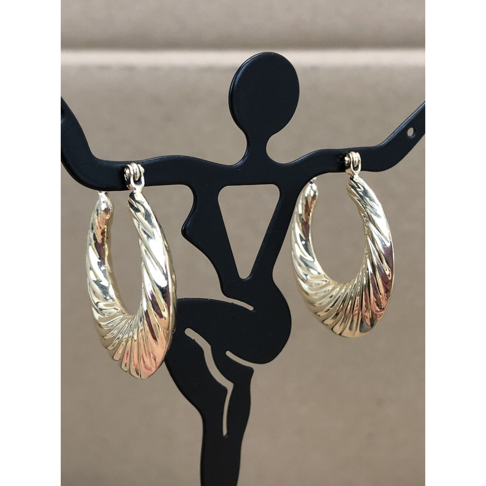 Vintage 14K Yellow Gold Twisted Hoop Pierced Earrings